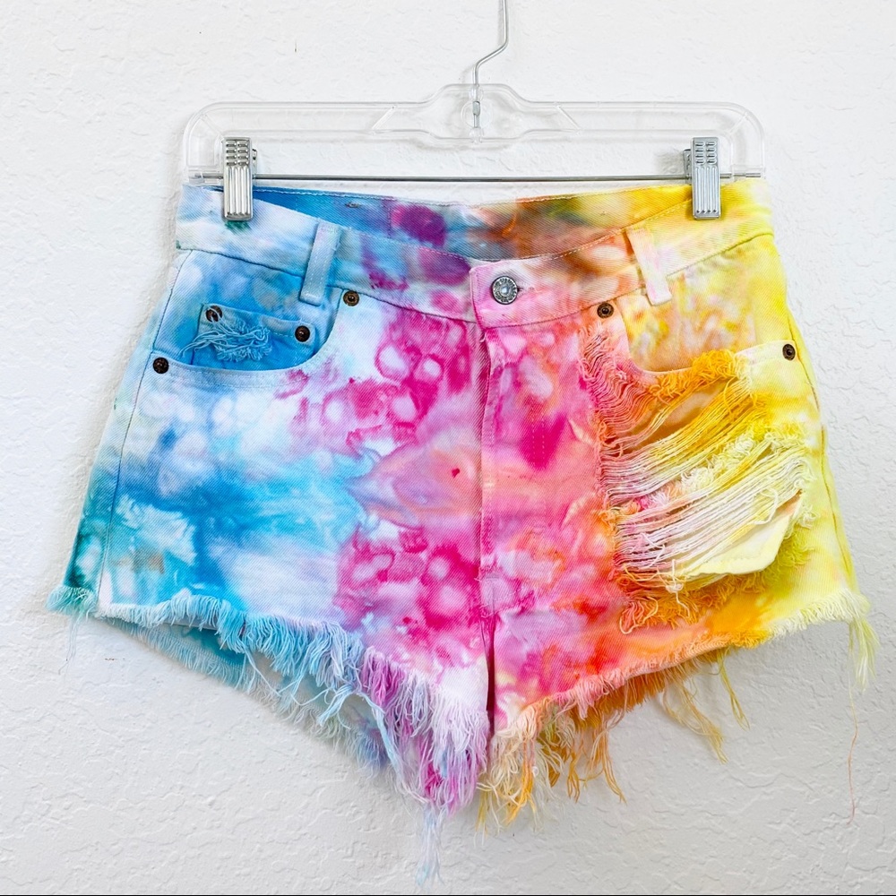 Levi's Rainbow Marbled Tie Dye Denim Jean Shorts